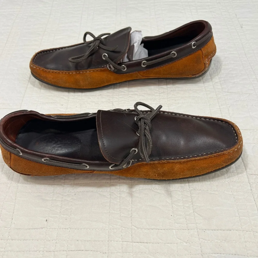 Salvatore Ferragamo Mens Brown Leather Orange Suede Driving Loafers TN 9198  11